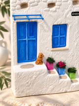 Greek Island Blue Door & Pot Stair Decor