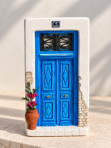 Handcrafted Blue & White Greek Door with Pot Plant