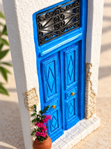 Handcrafted Blue & White Greek Door with Pot Plant