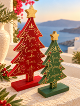 PRE-ORDER Hand-Painted Greek Wishes Christmas Tree - Festive Red