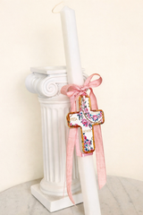 Pink Cross with Greek wishes Easter Lambatha