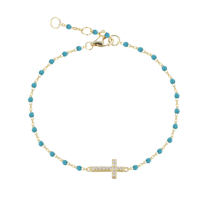 Gold Cross Turquoise Beaded Bracelet