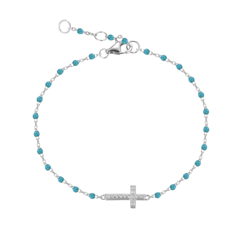 Silver Cross Turquoise Beaded Bracelet
