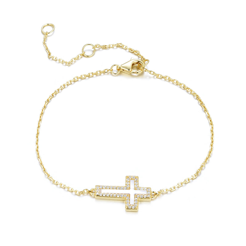 Pearl Cross Gold Bracelet