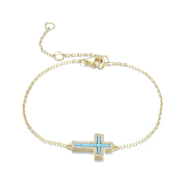 Turquoise Cross Gold Bracelet