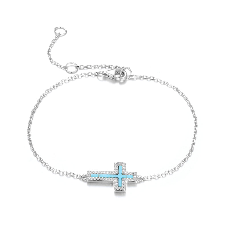 Turquoise Cross Silver Bracelet