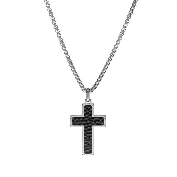 Mens Black & Stainless Silver Cross