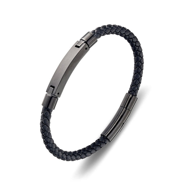 Mens Leather and Stainless Black bracelet