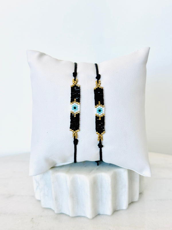 Mati Beaded Adjustable Bracelet Black
