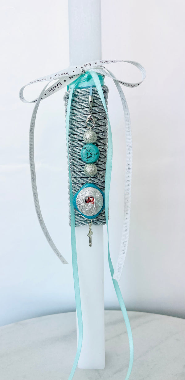 Panayia with Turquoise & Silver precious beads Lambatha