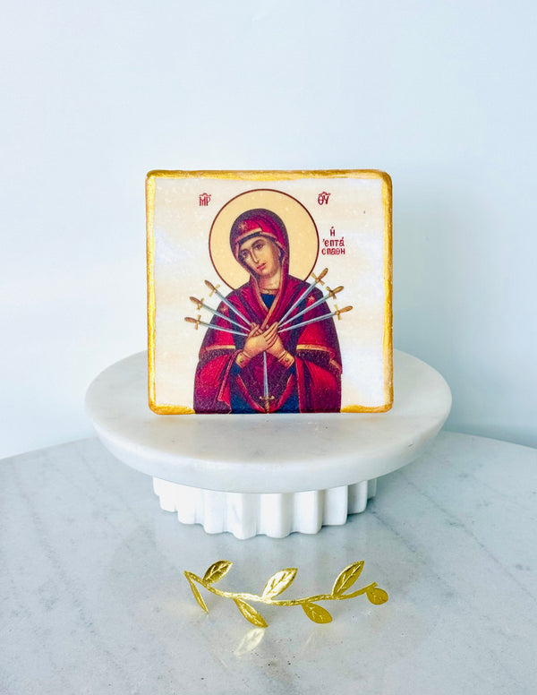 Panayia with Seven Swords Marble Icon