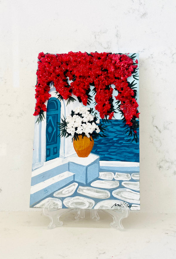 Hand Painted Greek Island Artworks - 3D Red and White Crystal Bougainvillea