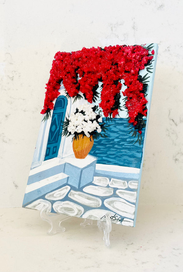 Hand Painted Greek Island Artworks - 3D Red and White Crystal Bougainvillea