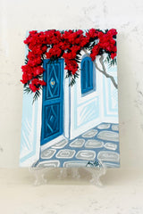 Hand Painted Greek Island Artworks - with 3D Crystal Bougainvillea