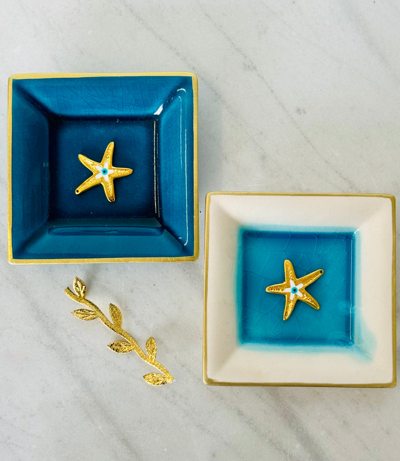 Handmade White & Gold Starfish Trinket Plate