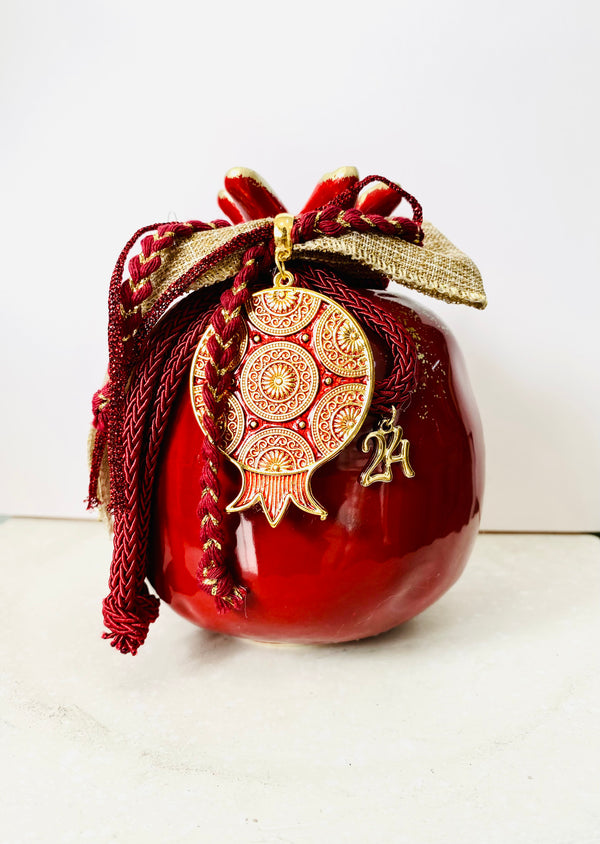 Red and Gold Embellished Pomegranate - Red