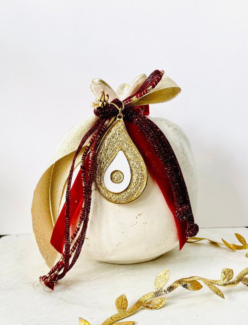Cream and Gold Mati Pomegranate - Red Detail