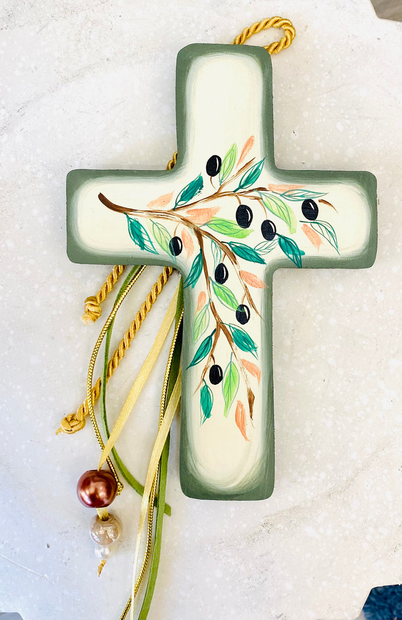 Hand Painted Olive Tree Cross