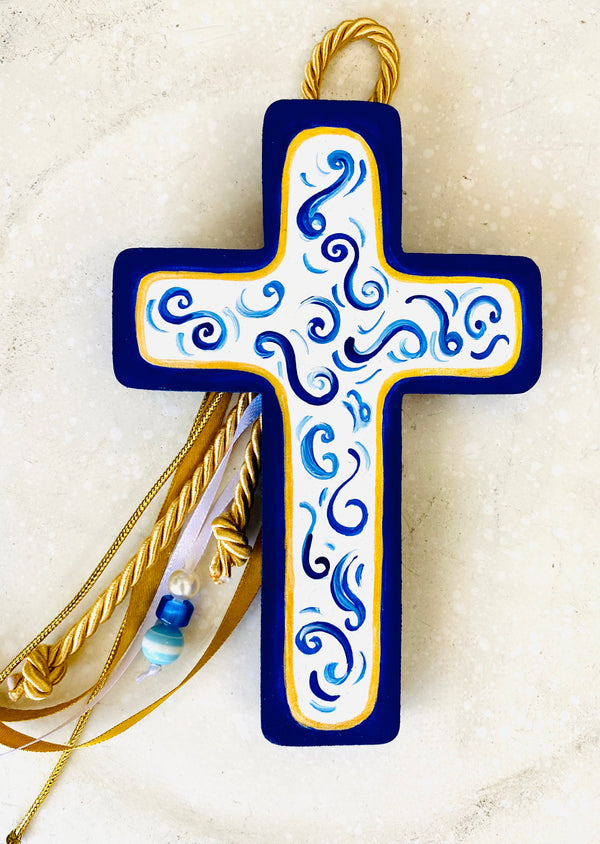 Hand Painted Blue Cross - Small