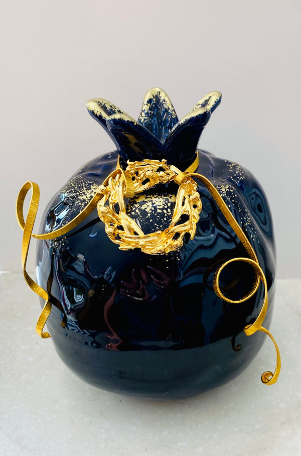 Navy Blue Gold Leaf Pomegranate