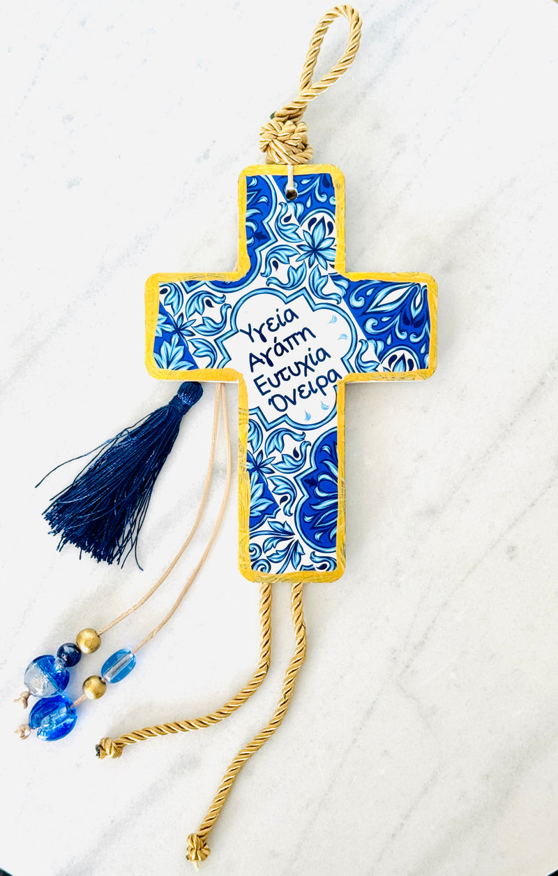 Greek Wishes Ceramic Cross