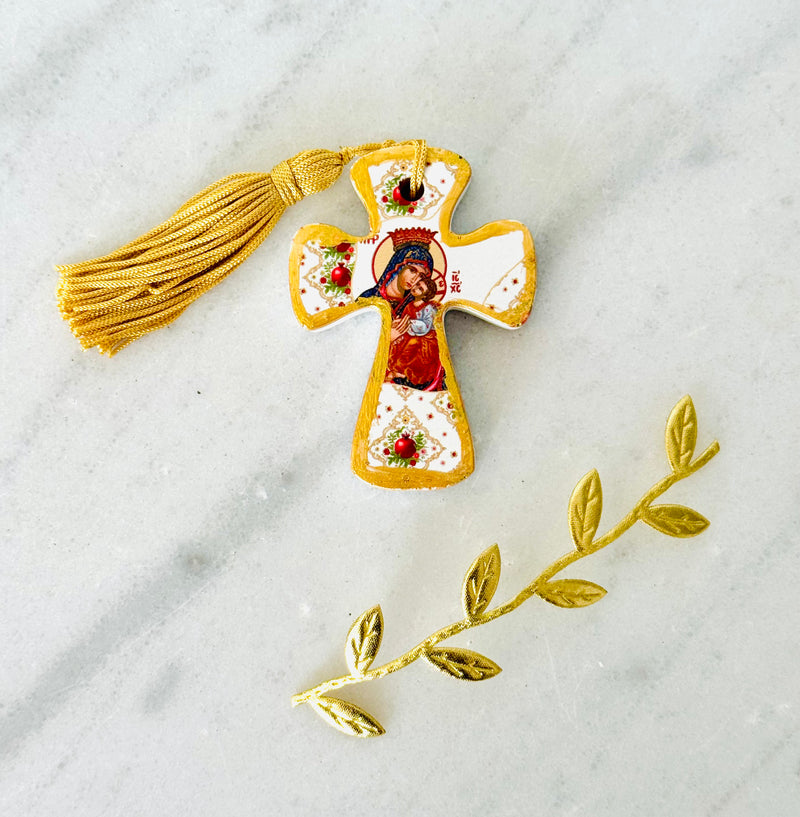 Small Panayia & Baby Jesus Ceramic Cross
