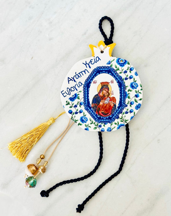 Panayia & Baby Jesus Greek Wishes Pomegranate Decor