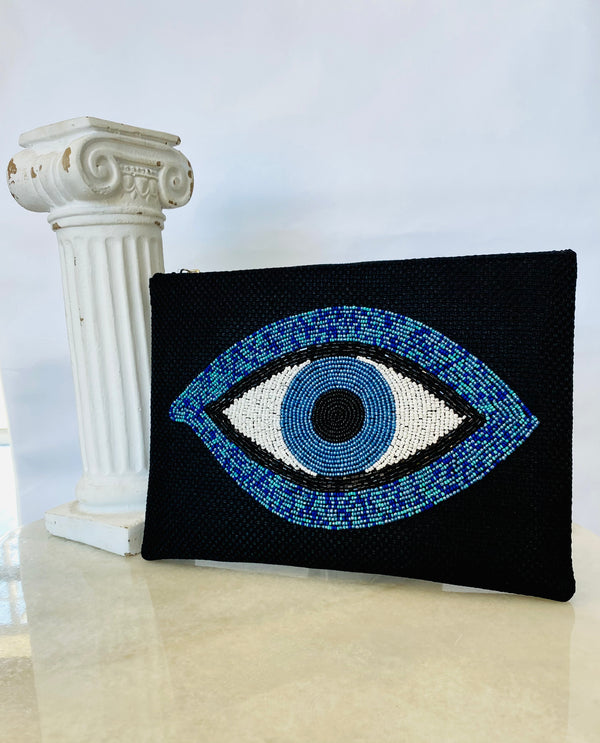 Black Clutch with Blue Beaded Mati