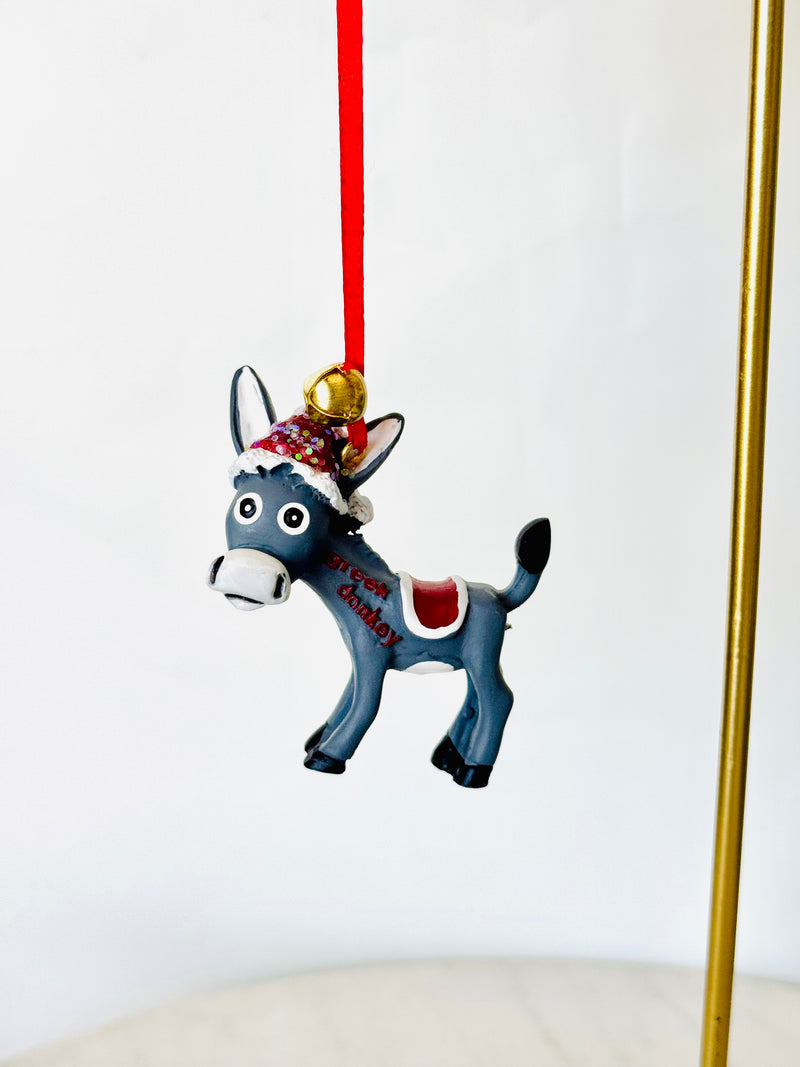 Ceramic Donkey Christmas Ornament