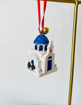 Ceramic Greek Island Church Christmas Ornament