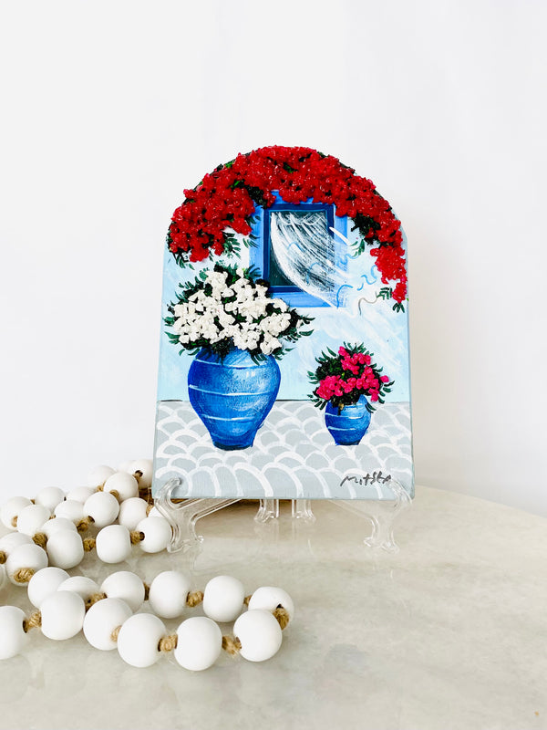 Hand Painted Greek Island Artworks - Red, White and Pink 3D Crystal Bougainvillea