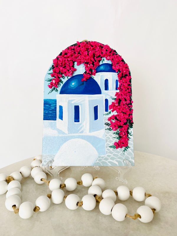 Hand Painted Greek Art with 3D Bougainvillea Crystals