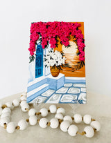 Hand Painted Greek Island Artwork - Sunset with 3D bougainvillea