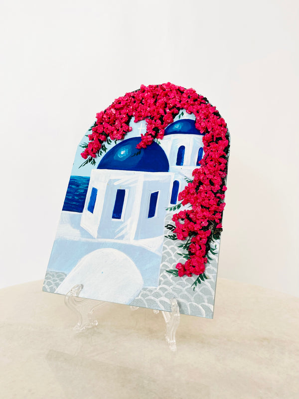 Hand Painted Greek Art with 3D Crystal Bougainvillea