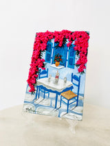 Hand Painted Greek Island Artwork - Table with Ouzo & 3D Bougainvillea