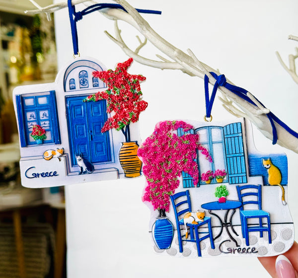 Ceramic Greek Island Christmas Ornament