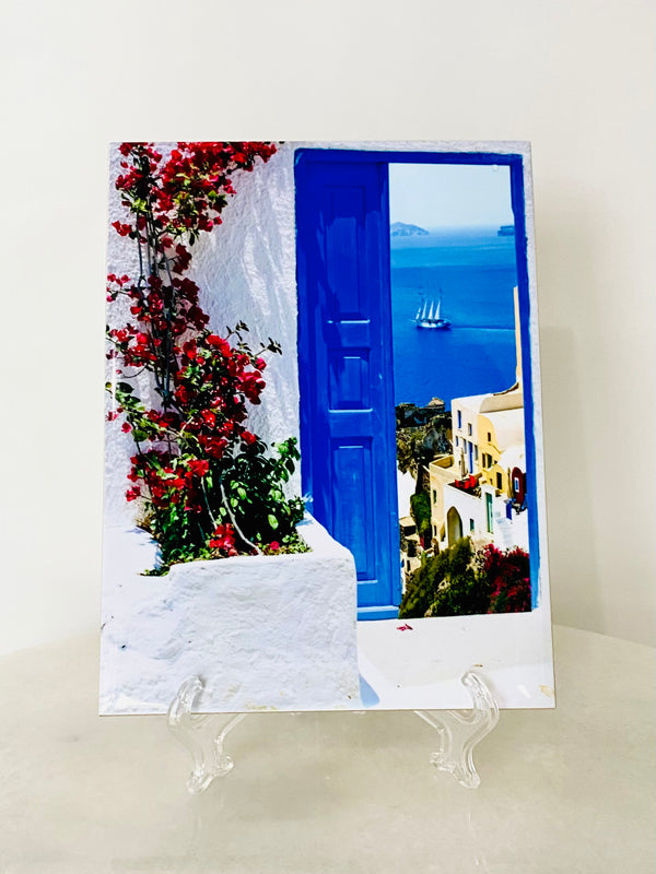 Blue Door and Bougainvillea Flowers Tile