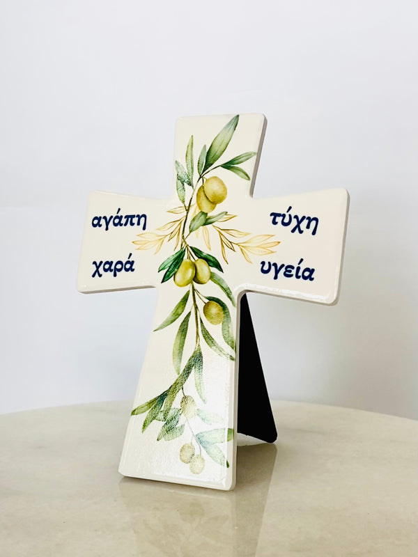 Greek Wishes Ceramic Cross - Olives