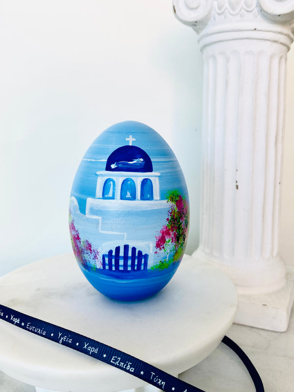 Hand-painted Easter Egg Decor - Santorini Church
