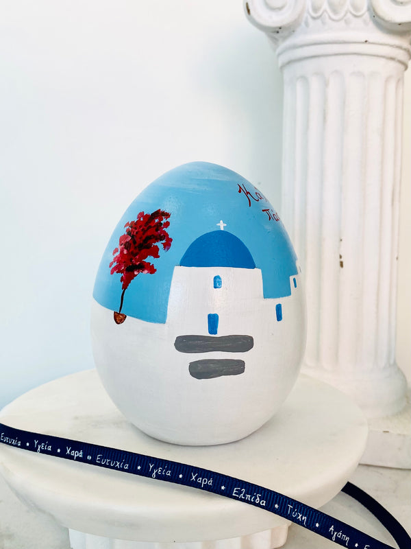Hand-painted Easter Egg Decor - Santorini
