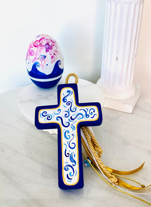 Hand Painted Blue Cross - Small