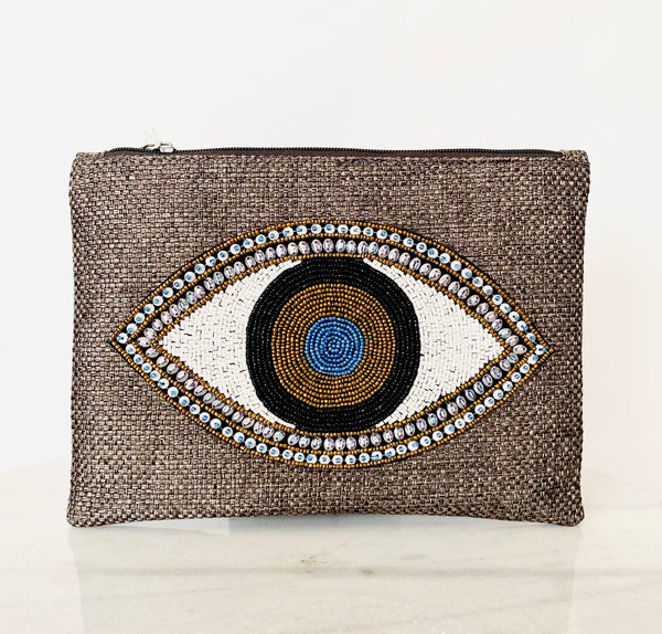 Beaded Grey Mati Clutch
