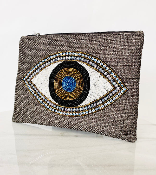 Beaded Grey Mati Clutch