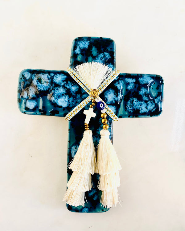 Blue Multi-toned Handmade Cross - Medium