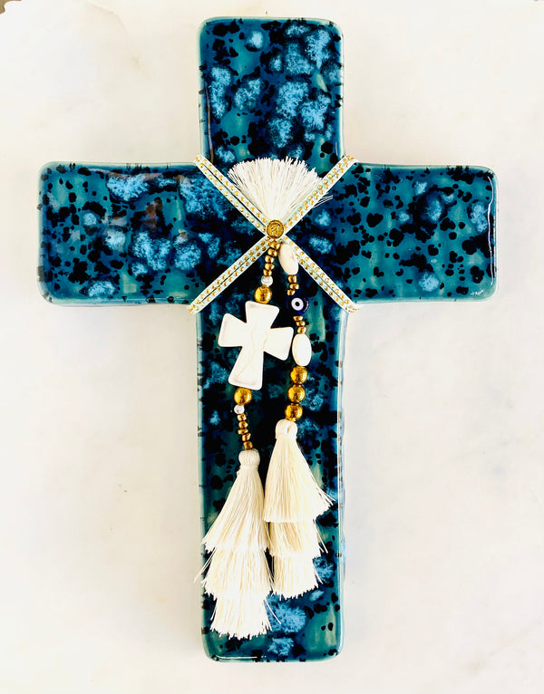 Blue Multi-toned Handmade Cross - Large