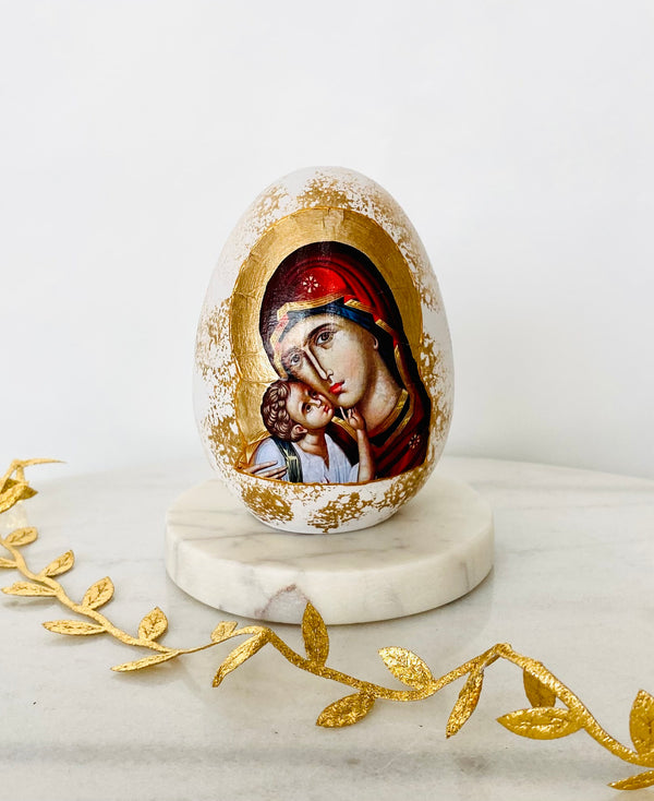 Handmade Ceramic Easter Egg Decor with Panayia