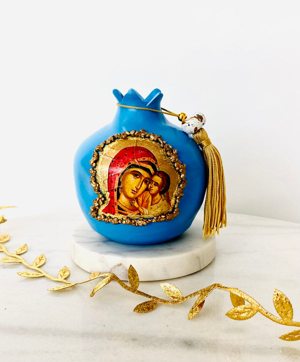 Handmade Pomegranate with Panayia Icon - Blue