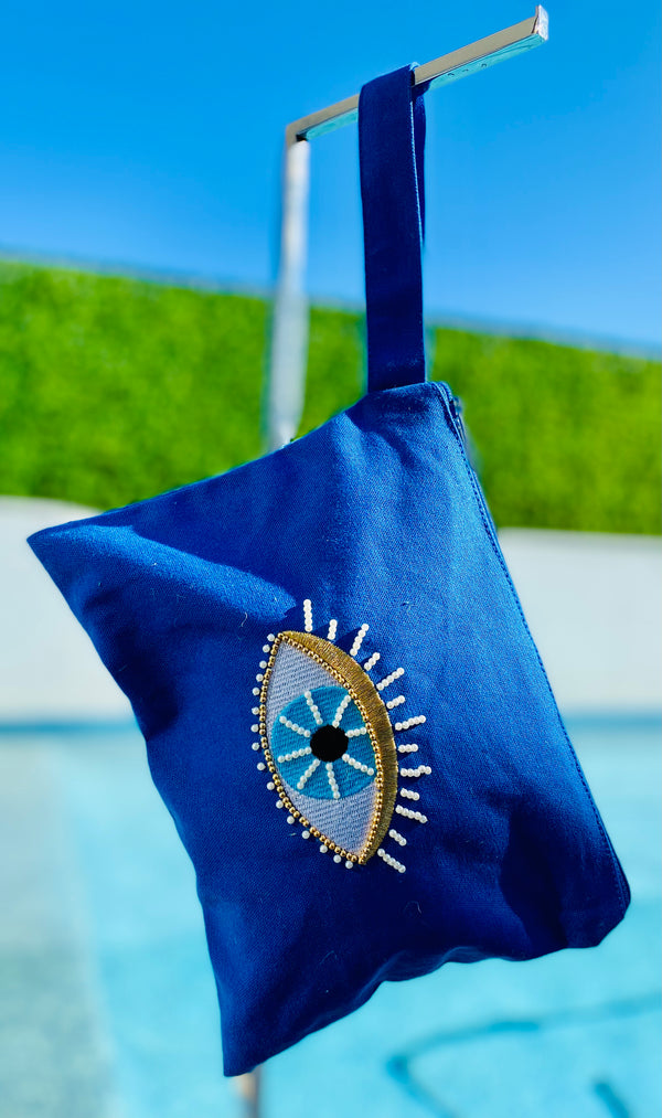 Blue Beaded Mati Clutch