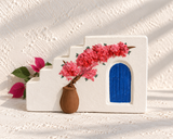 Small Ceramic Bougainvillea & Blue Door Stair Decor