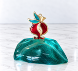 Handcrafted Aqua Glass Pomegranate Decor - Red